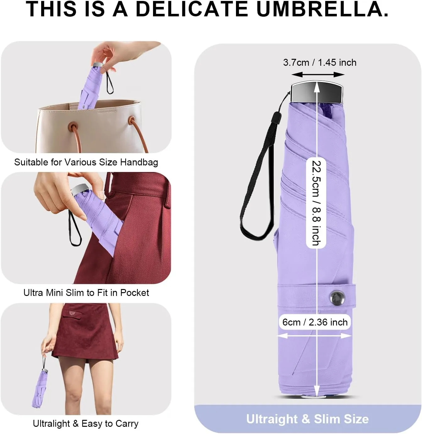 Lejorain Mini Travel for lightweight Umbrella - Small Cute Purse Umbrellas Rain Compact Lightweight Windproof Sun Women Paraguas