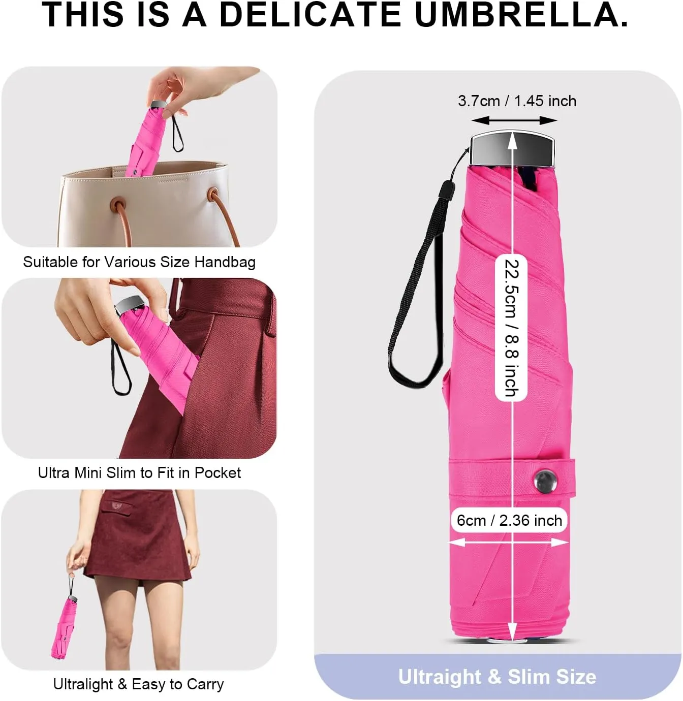 Lejorain Mini Travel for lightweight Umbrella - Small Cute Purse Umbrellas Rain Compact Lightweight Windproof Sun Women Paraguas