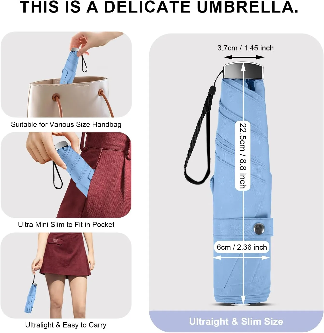 Lejorain Mini Travel for lightweight Umbrella - Small Cute Purse Umbrellas Rain Compact Lightweight Windproof Sun Women Paraguas