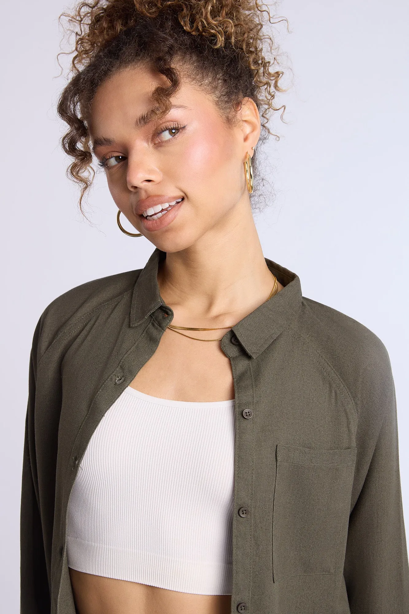 Linen-Blend Oversized Button-Up Shirt