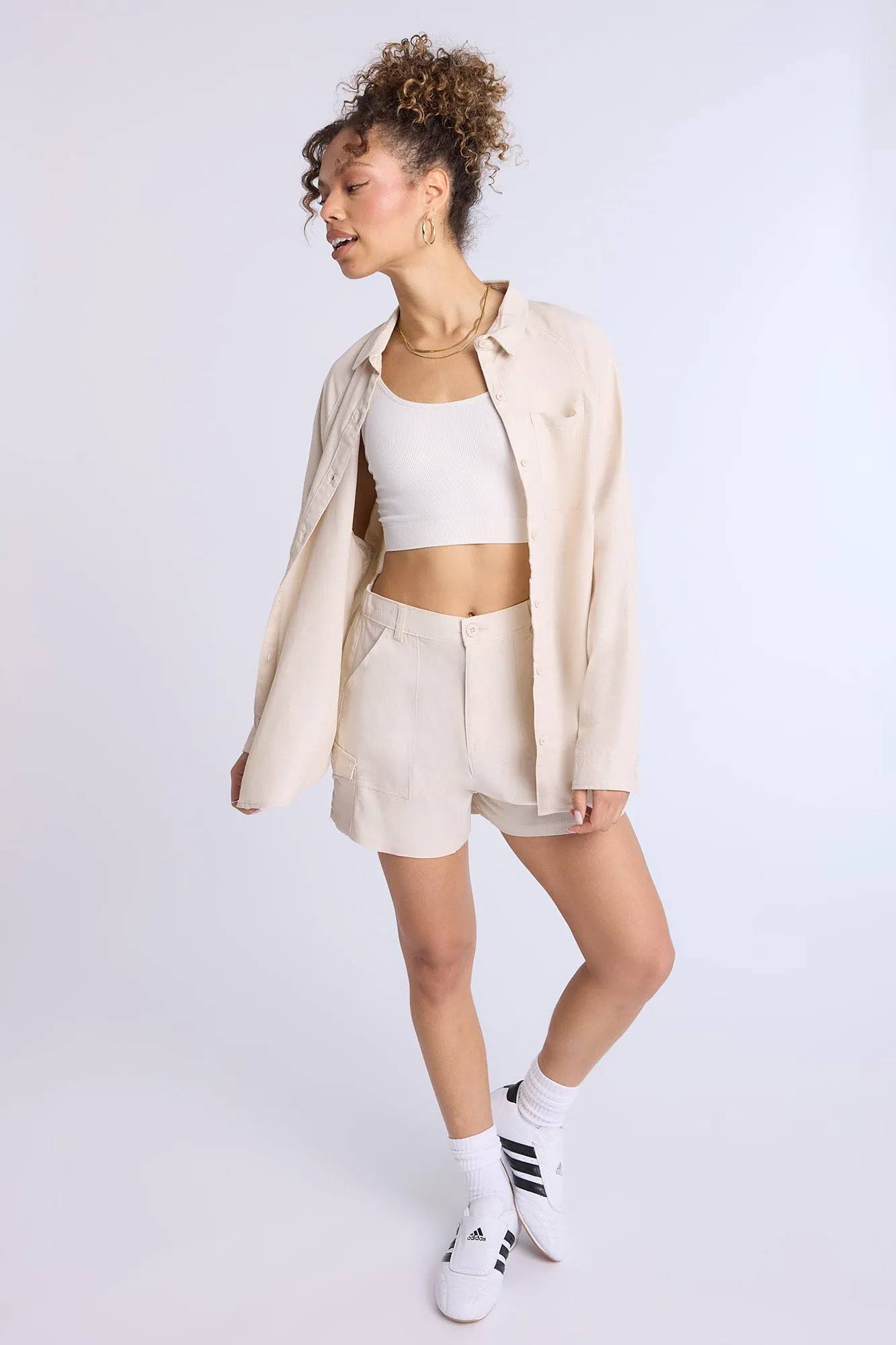 Linen-Blend Oversized Button-Up Shirt