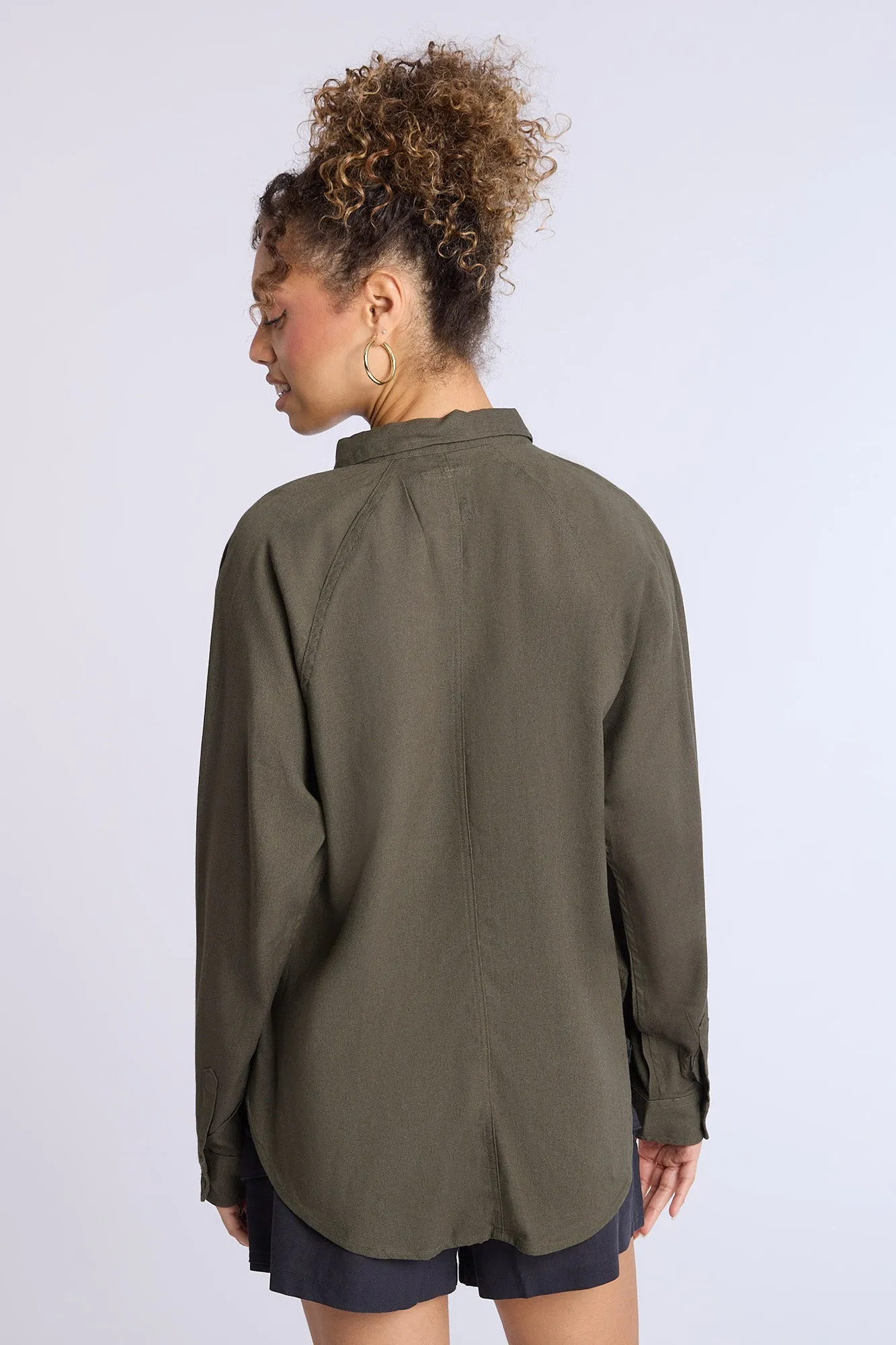 Linen-Blend Oversized Button-Up Shirt