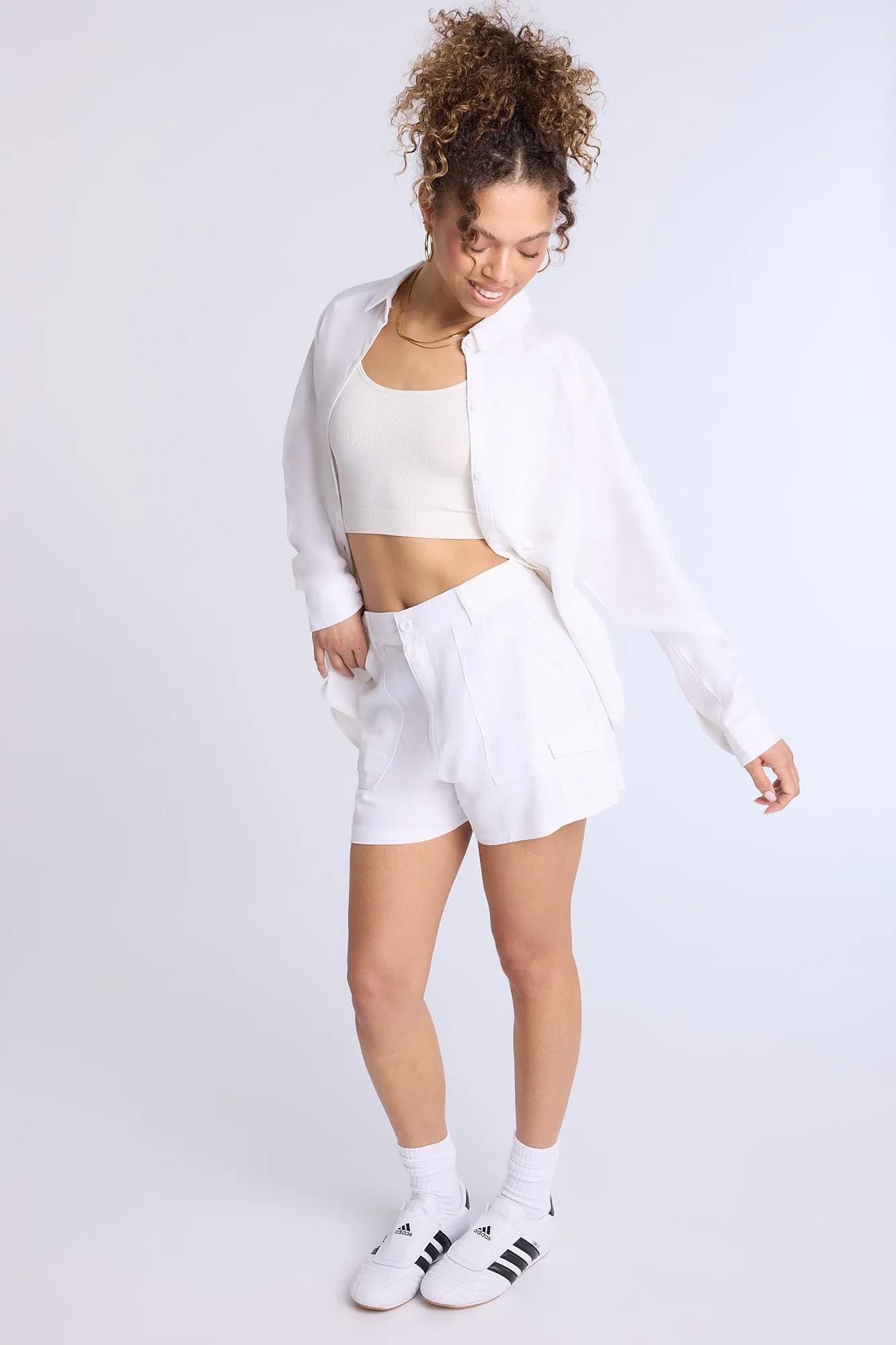 Linen-Blend Oversized Button-Up Shirt