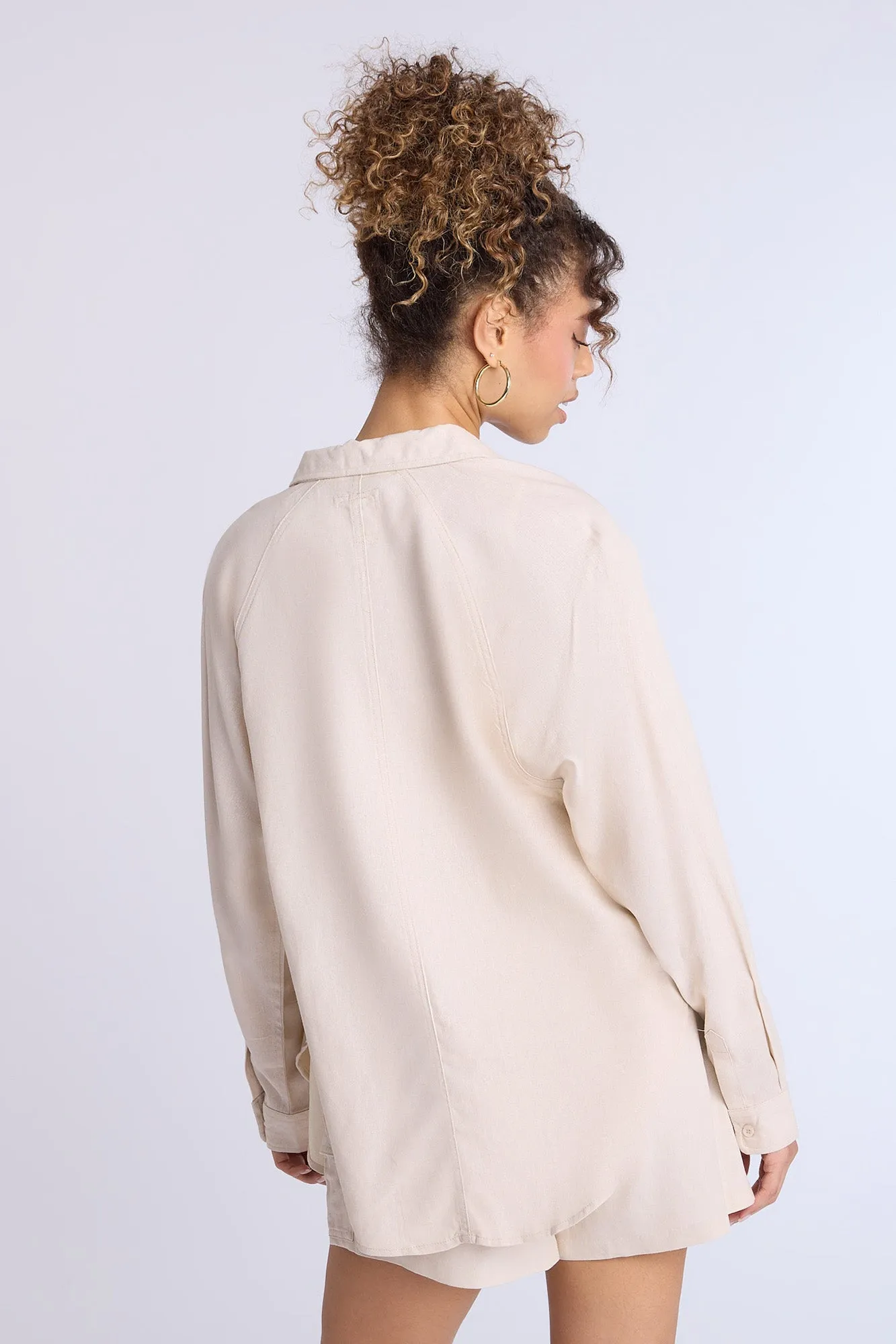 Linen-Blend Oversized Button-Up Shirt