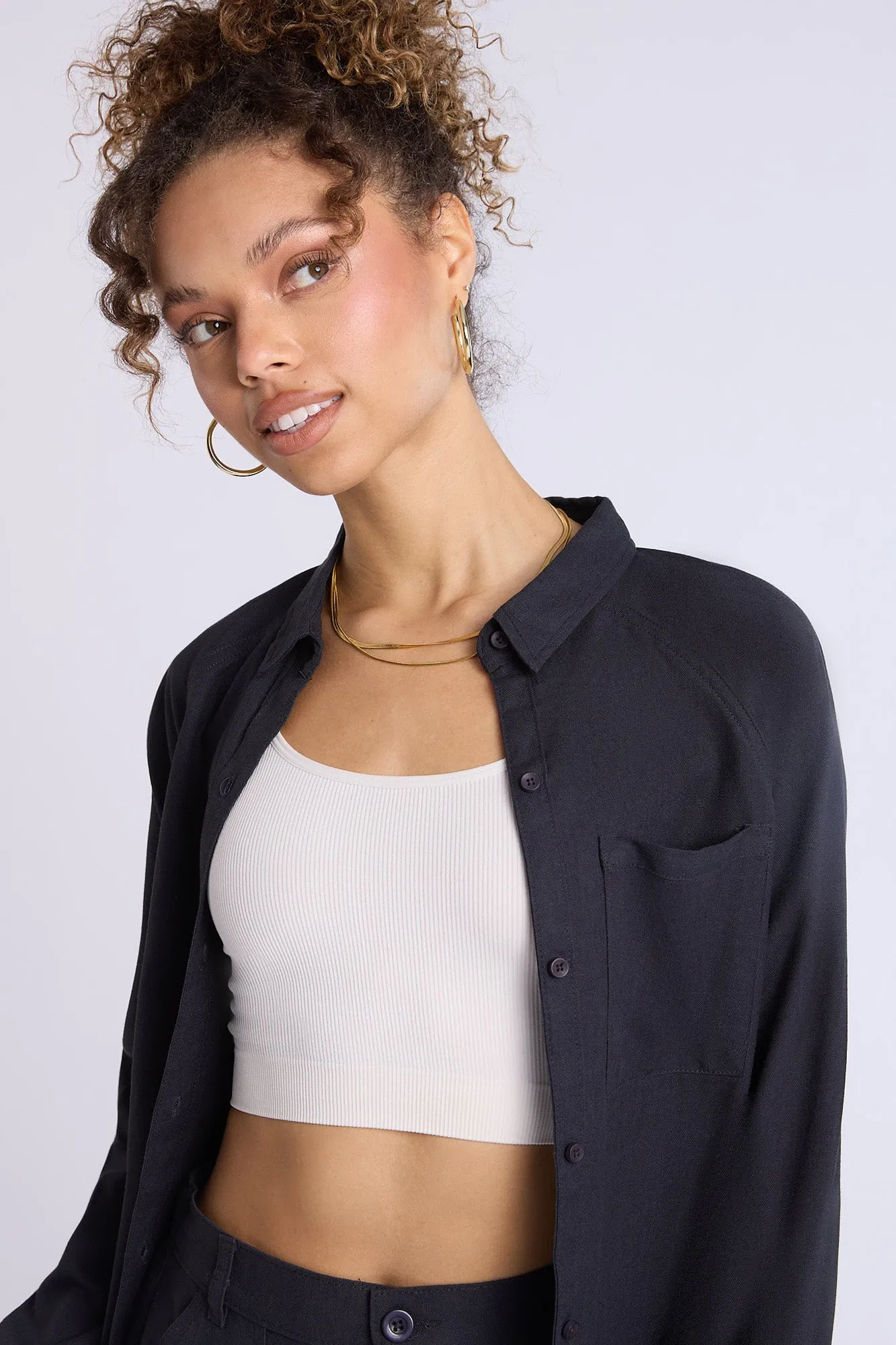 Linen-Blend Oversized Button-Up Shirt