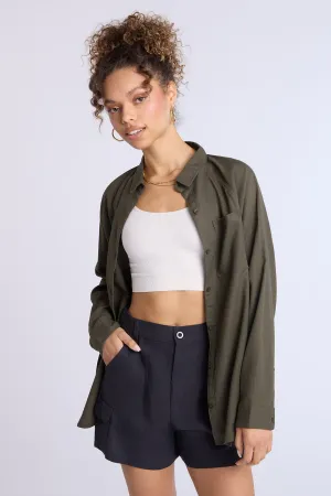 Linen-Blend Oversized Button-Up Shirt