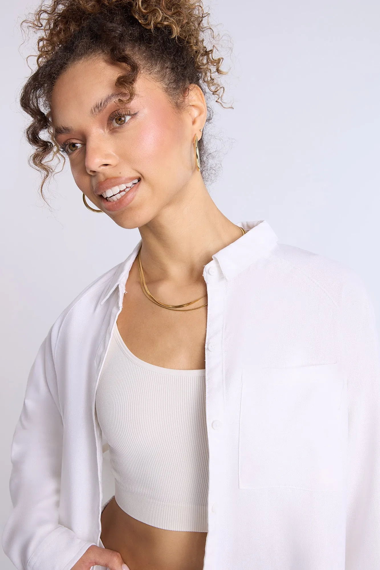 Linen-Blend Oversized Button-Up Shirt