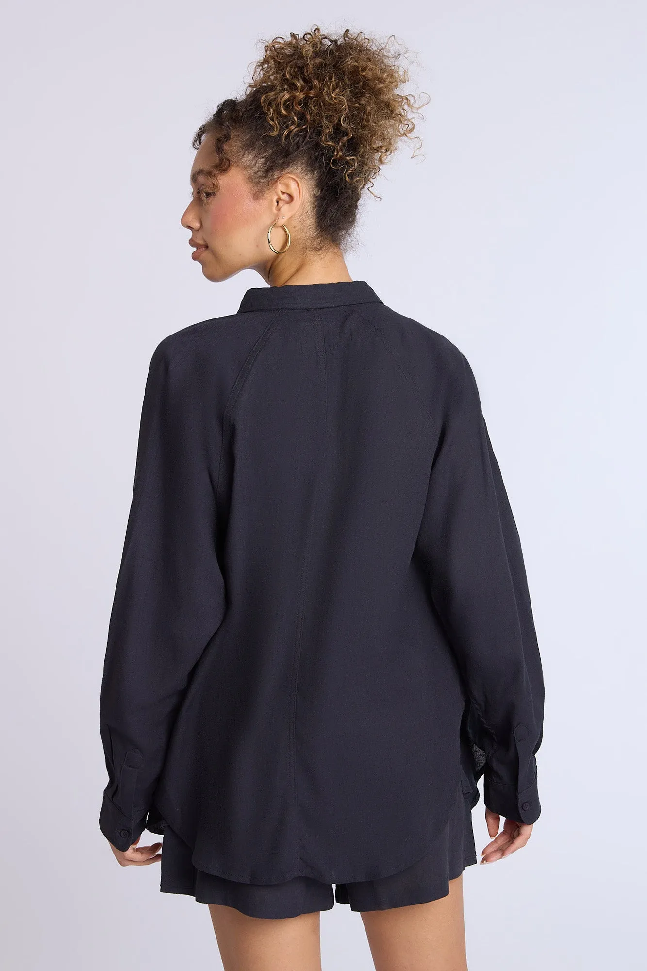 Linen-Blend Oversized Button-Up Shirt
