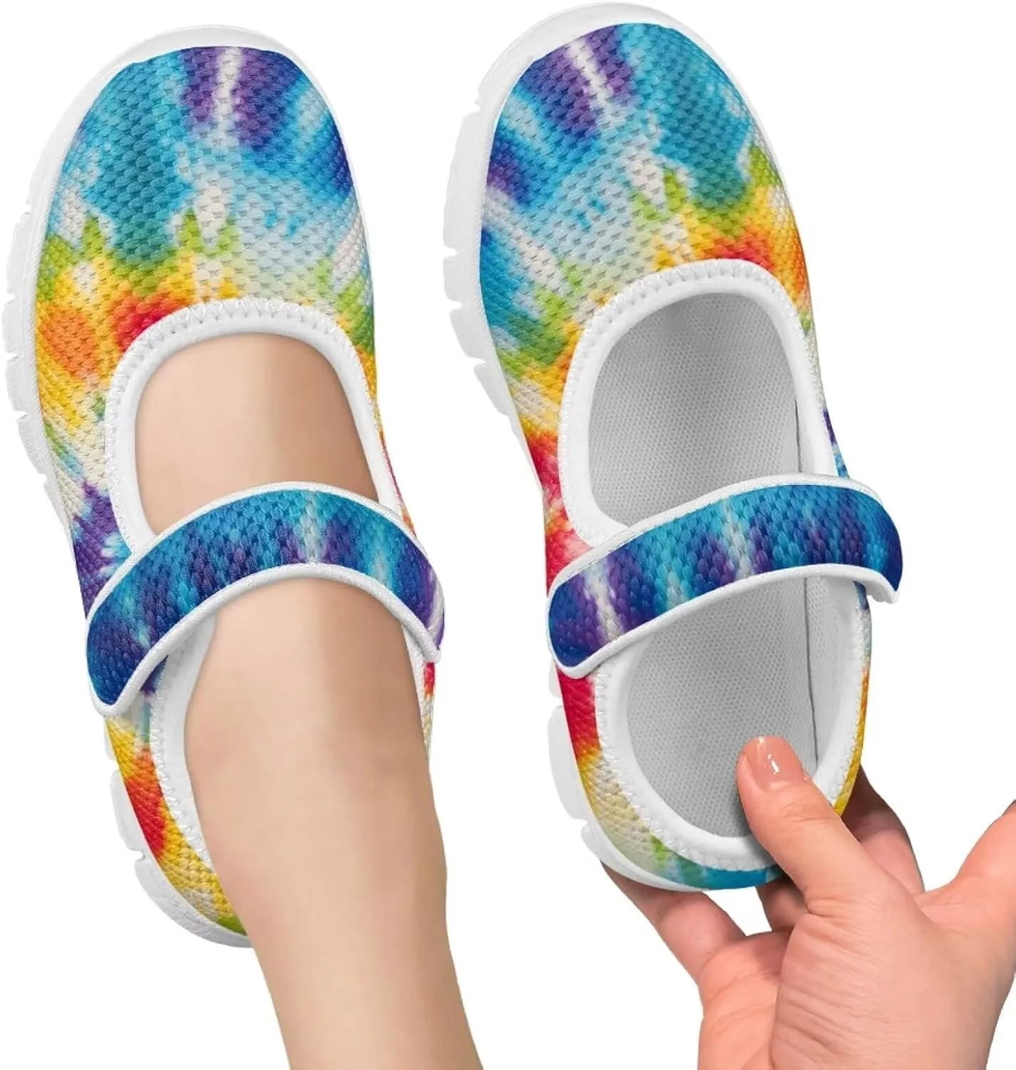 Little Girls Tie Dye Rainbow Mary Janes Shoes Ballet Flats Dress Shoe School Party Walking Shoes