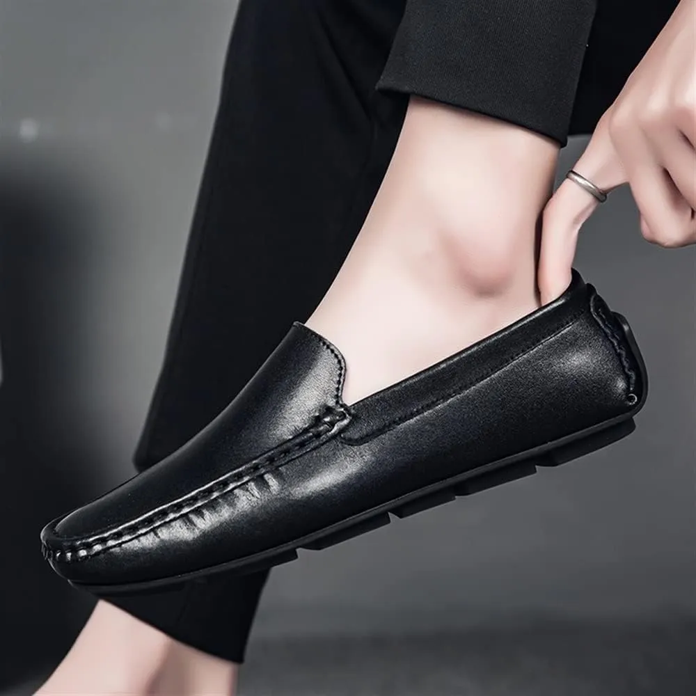 Loafer Shoes Driving Moccasins for Men Venetian Loafers Simple Lightweight Vegan Leather Anti-Slip Resistant Lightweight Flat Heel Casual Slip On (Color : Black, Size : 8.5)