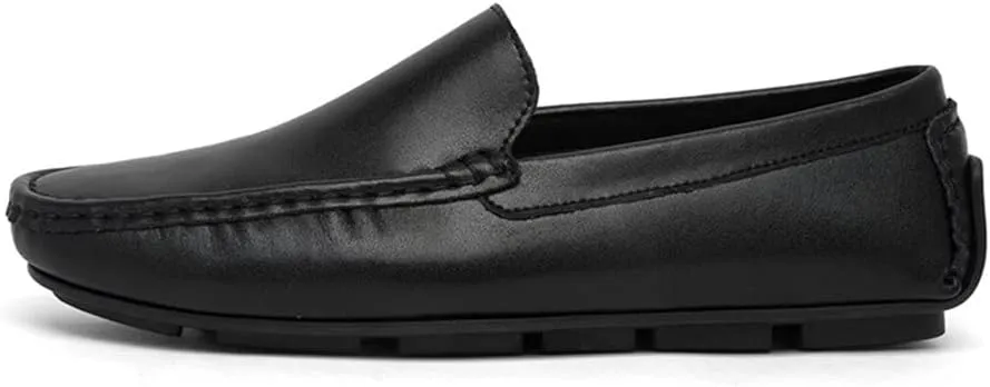 Loafer Shoes Driving Moccasins for Men Venetian Loafers Simple Lightweight Vegan Leather Anti-Slip Resistant Lightweight Flat Heel Casual Slip On (Color : Black, Size : 8.5)