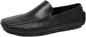 Loafer Shoes Driving Moccasins for Men Venetian Loafers Simple Lightweight Vegan Leather Anti-Slip Resistant Lightweight Flat Heel Casual Slip On (Color : Black, Size : 8.5)