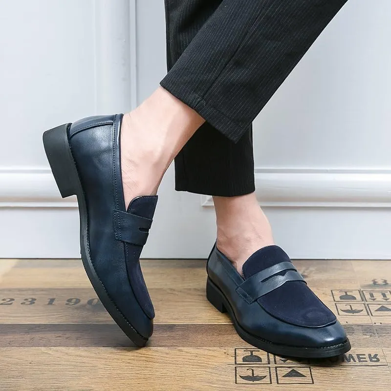 Loafers for Men Round Toe Patchwork Vegan Leather Penny Loafer Slip Resistant Comfortable Flat Heel Wedding Prom Slip-on