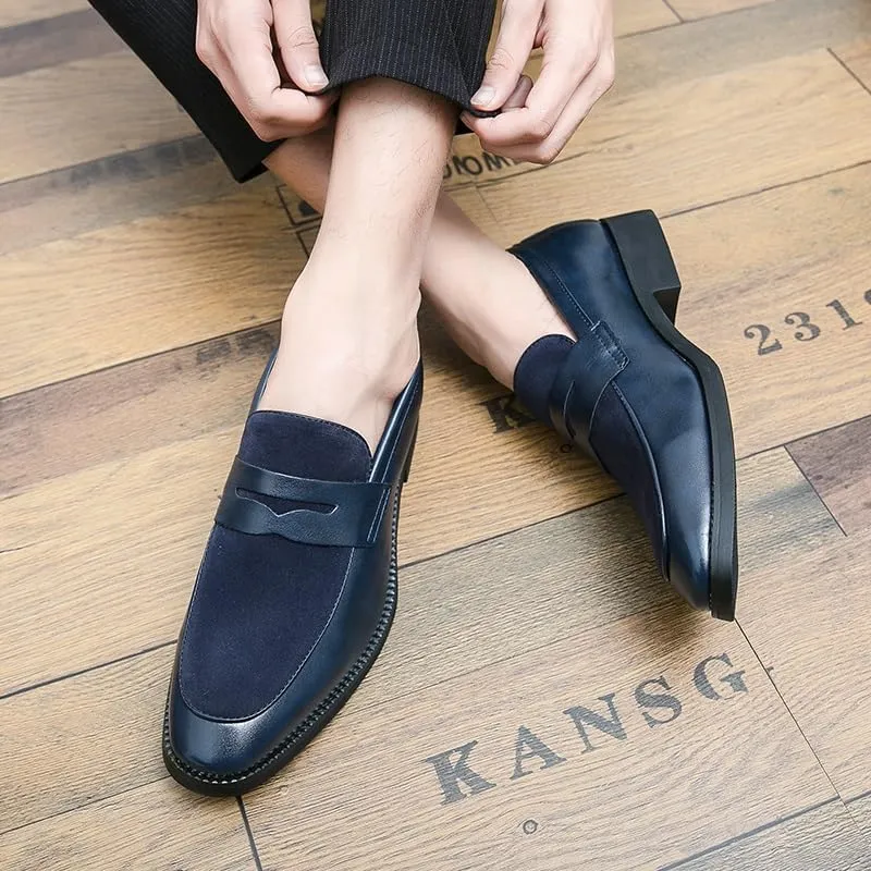 Loafers for Men Round Toe Patchwork Vegan Leather Penny Loafer Slip Resistant Comfortable Flat Heel Wedding Prom Slip-on
