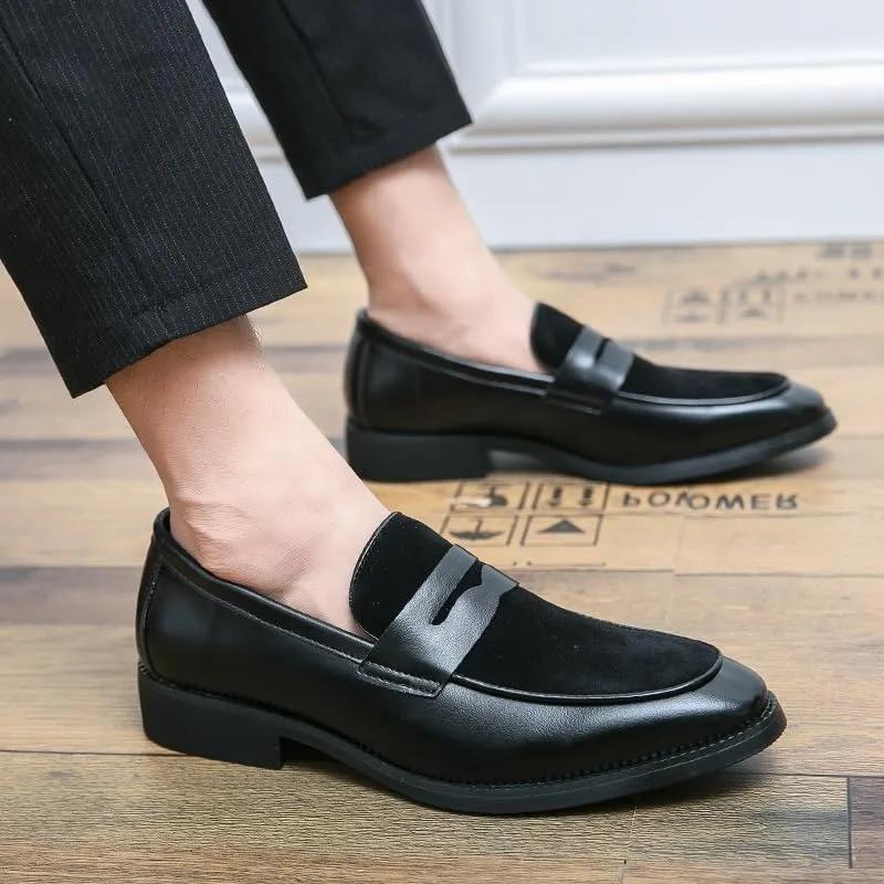 Loafers for Men Round Toe Patchwork Vegan Leather Penny Loafer Slip Resistant Comfortable Flat Heel Wedding Prom Slip-on