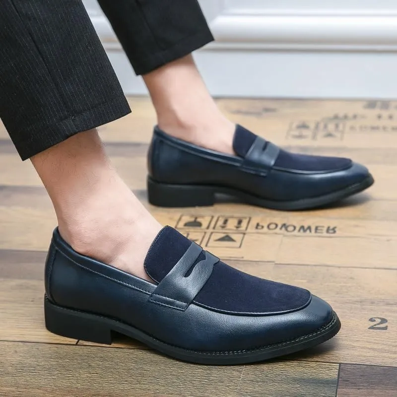 Loafers for Men Round Toe Patchwork Vegan Leather Penny Loafer Slip Resistant Comfortable Flat Heel Wedding Prom Slip-on