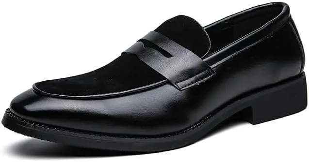 Loafers for Men Round Toe Patchwork Vegan Leather Penny Loafer Slip Resistant Comfortable Flat Heel Wedding Prom Slip-on