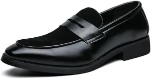 Loafers for Men Round Toe Patchwork Vegan Leather Penny Loafer Slip Resistant Comfortable Flat Heel Wedding Prom Slip-on