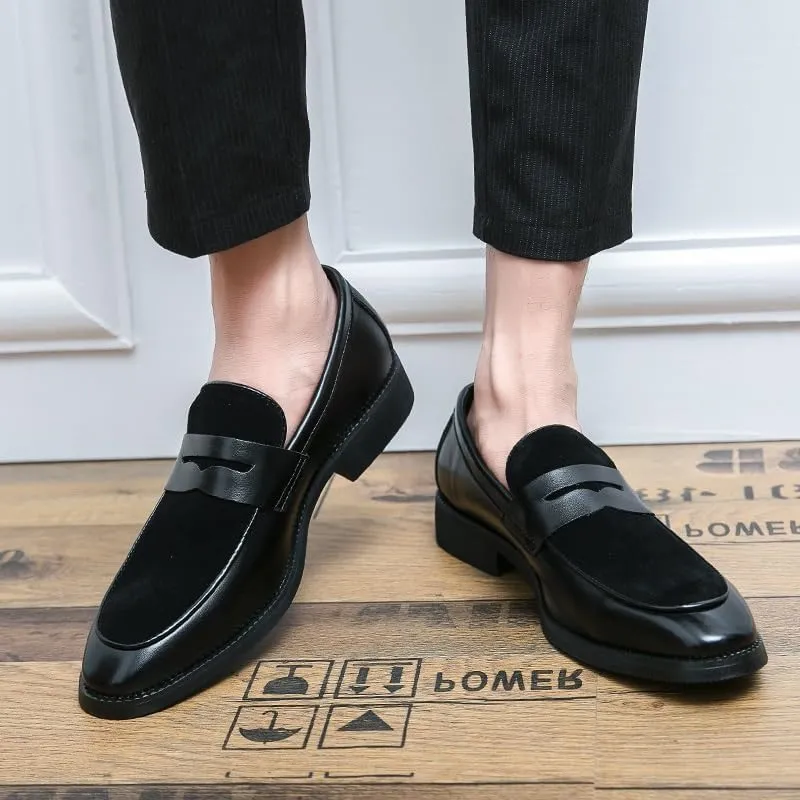 Loafers for Men Round Toe Patchwork Vegan Leather Penny Loafer Slip Resistant Comfortable Flat Heel Wedding Prom Slip-on