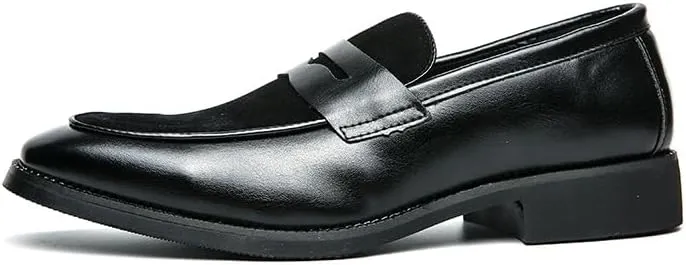 Loafers for Men Round Toe Patchwork Vegan Leather Penny Loafer Slip Resistant Comfortable Flat Heel Wedding Prom Slip-on