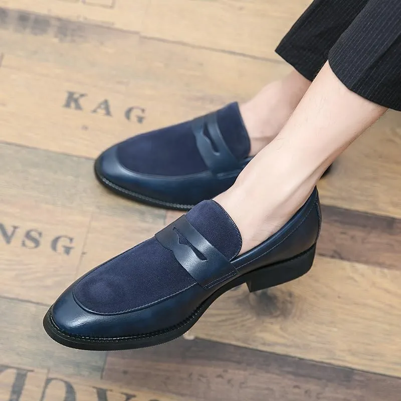 Loafers for Men Round Toe Patchwork Vegan Leather Penny Loafer Slip Resistant Comfortable Flat Heel Wedding Prom Slip-on