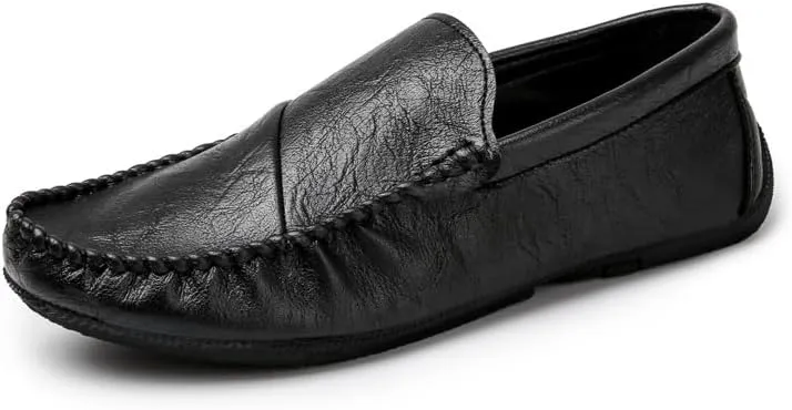 Loafers for Men Round Toe Vegan Leather Loafer Shoes Flexible Flat Heel Anti-Slip Casual Slip On