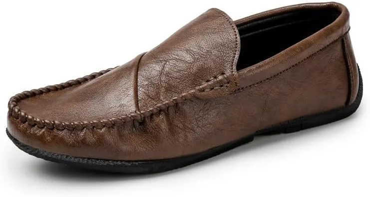 Loafers for Men Round Toe Vegan Leather Loafer Shoes Flexible Flat Heel Anti-Slip Casual Slip On