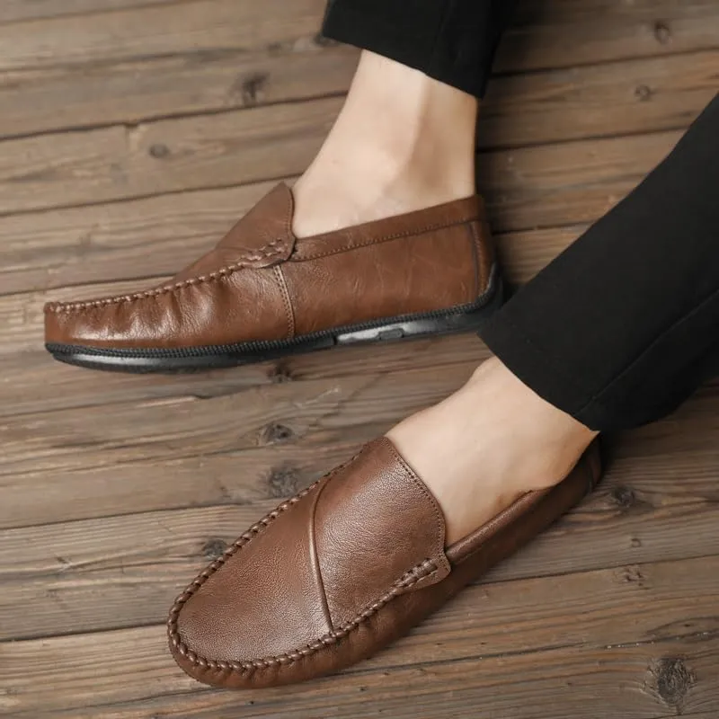 Loafers for Men Round Toe Vegan Leather Loafer Shoes Flexible Flat Heel Anti-Slip Casual Slip On