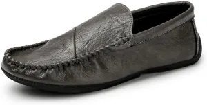 Loafers for Men Round Toe Vegan Leather Loafer Shoes Flexible Flat Heel Anti-Slip Casual Slip On