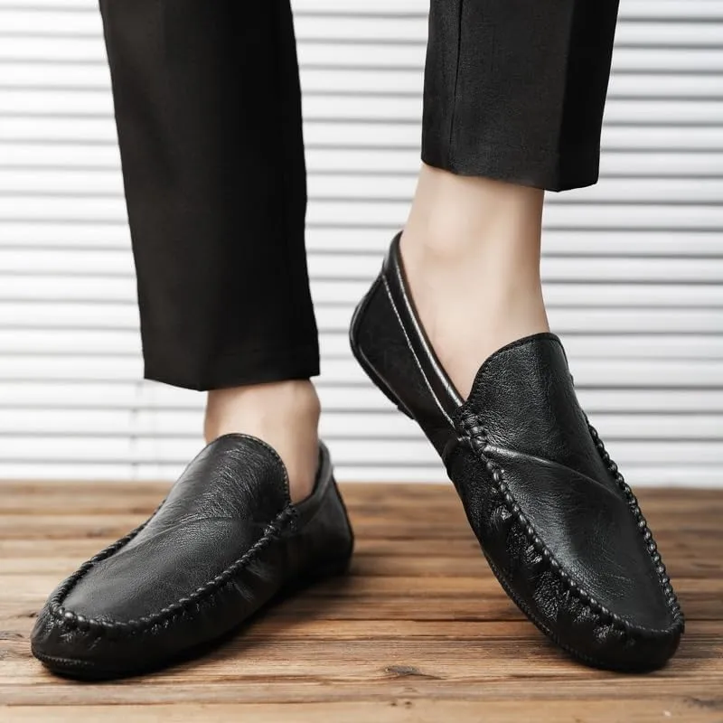 Loafers for Men Round Toe Vegan Leather Loafer Shoes Flexible Flat Heel Anti-Slip Casual Slip On