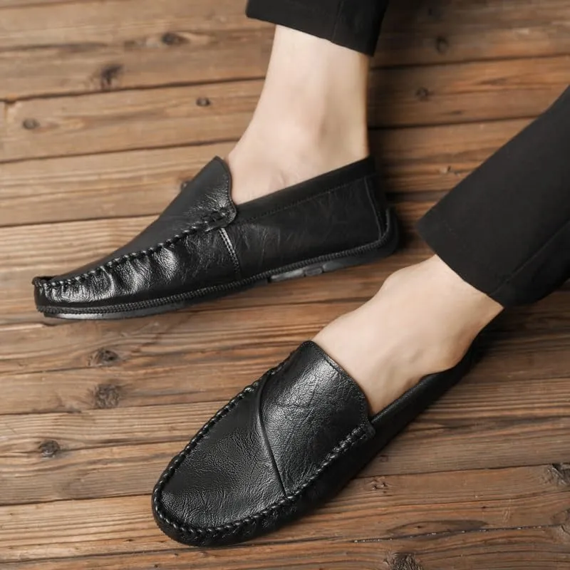 Loafers for Men Round Toe Vegan Leather Loafer Shoes Flexible Flat Heel Anti-Slip Casual Slip On
