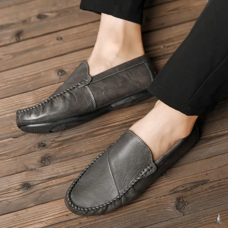 Loafers for Men Round Toe Vegan Leather Loafer Shoes Flexible Flat Heel Anti-Slip Casual Slip On