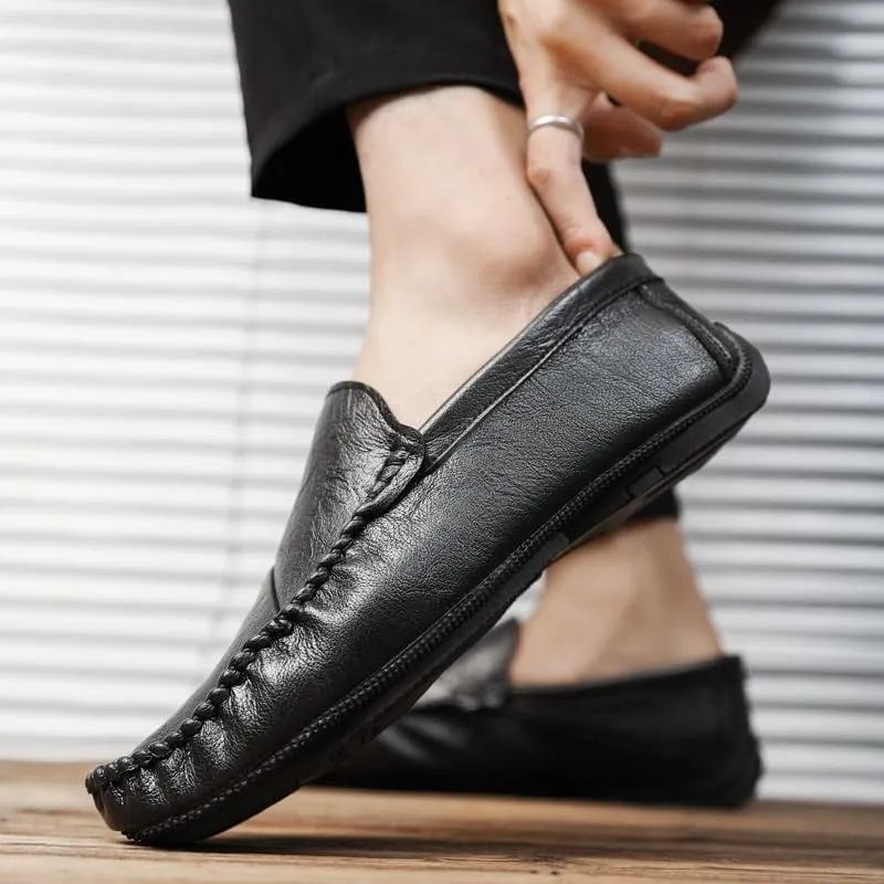 Loafers for Men Round Toe Vegan Leather Loafer Shoes Flexible Flat Heel Anti-Slip Casual Slip On