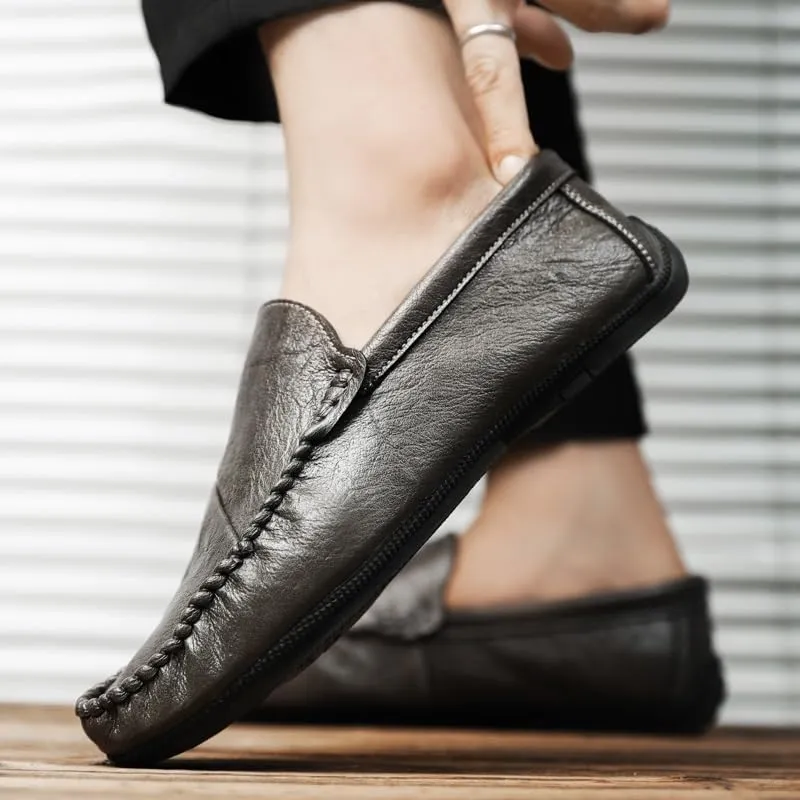 Loafers for Men Round Toe Vegan Leather Loafer Shoes Flexible Flat Heel Anti-Slip Casual Slip On