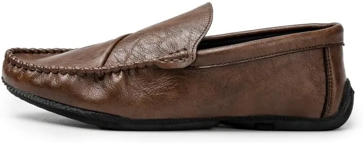 Loafers for Men Round Toe Vegan Leather Loafer Shoes Flexible Flat Heel Anti-Slip Casual Slip On