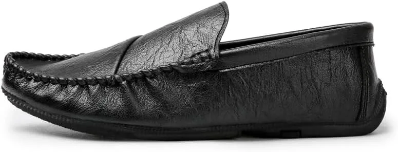 Loafers for Men Round Toe Vegan Leather Loafer Shoes Flexible Flat Heel Anti-Slip Casual Slip On