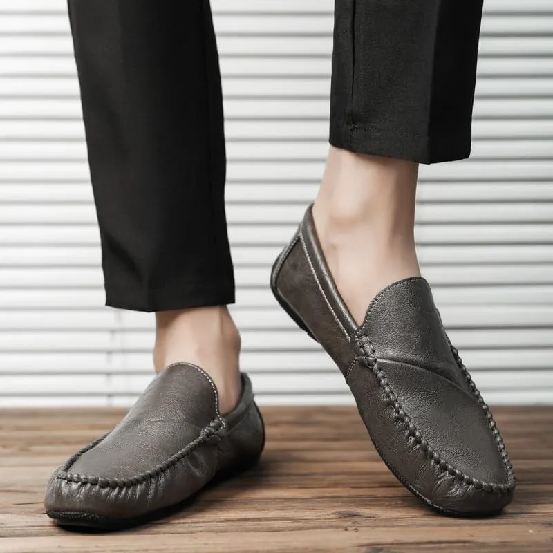 Loafers for Men Round Toe Vegan Leather Loafer Shoes Flexible Flat Heel Anti-Slip Casual Slip On