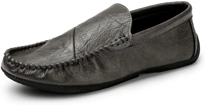 Loafers for Men Round Toe Vegan Leather Loafer Shoes Flexible Flat Heel Anti-Slip Casual Slip On