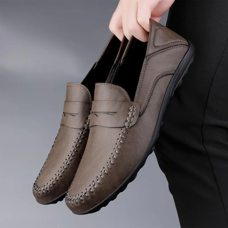 Loafers for Men Round Toe Vegan Leather Penny Loafers Lightweight Flat Heel Flexible Walking Fashion Slip-on