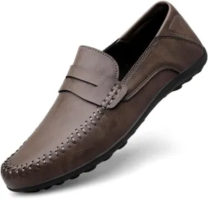 Loafers for Men Round Toe Vegan Leather Penny Loafers Lightweight Flat Heel Flexible Walking Fashion Slip-on