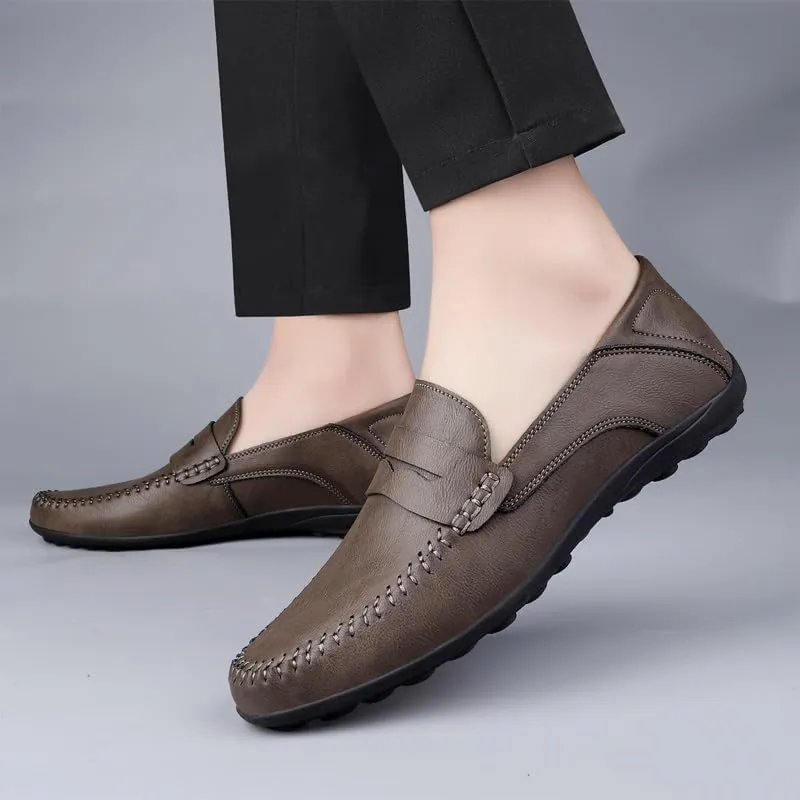 Loafers for Men Round Toe Vegan Leather Penny Loafers Lightweight Flat Heel Flexible Walking Fashion Slip-on