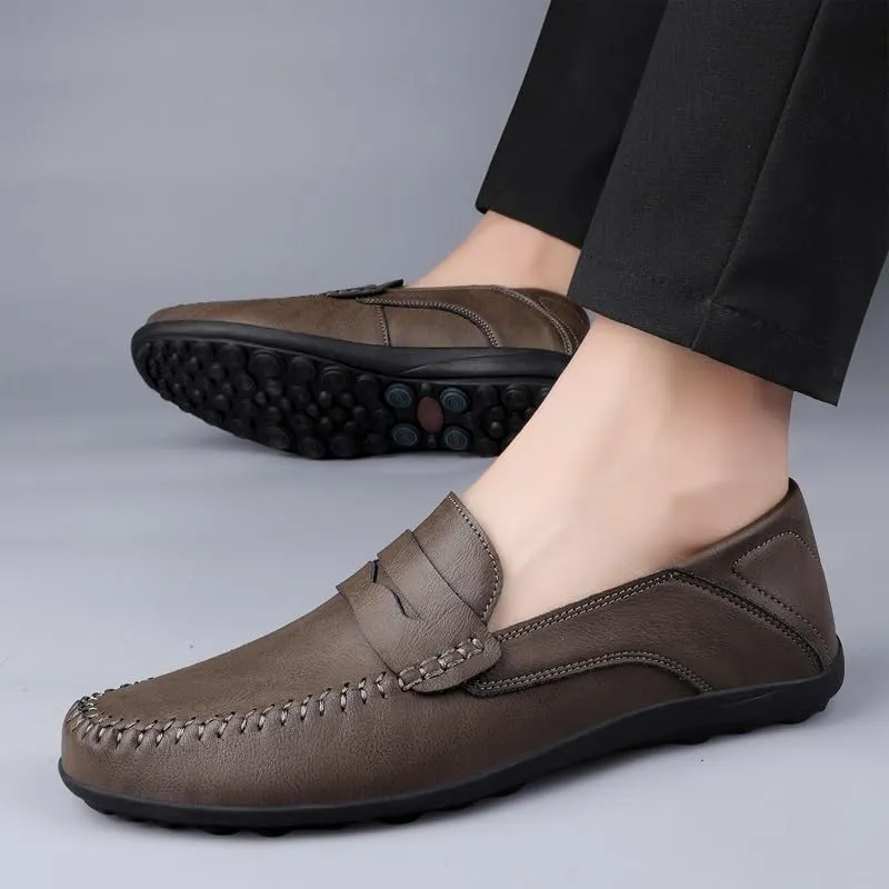 Loafers for Men Round Toe Vegan Leather Penny Loafers Lightweight Flat Heel Flexible Walking Fashion Slip-on