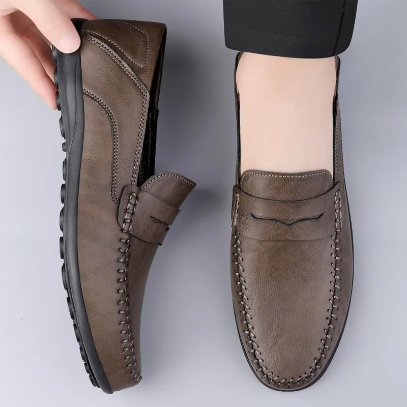 Loafers for Men Round Toe Vegan Leather Penny Loafers Lightweight Flat Heel Flexible Walking Fashion Slip-on