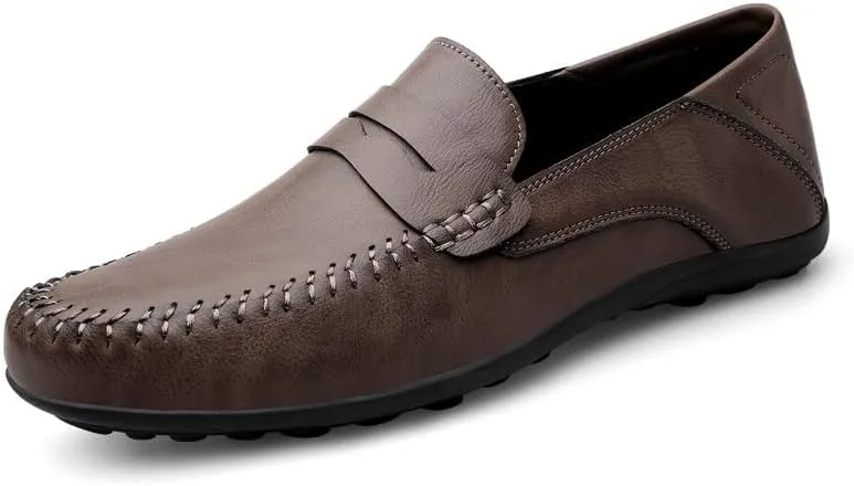 Loafers for Men Round Toe Vegan Leather Penny Loafers Lightweight Flat Heel Flexible Walking Fashion Slip-on