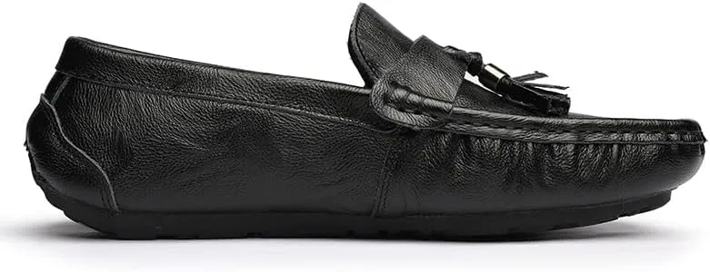 Loafers for Men Round Toe Vegan Leather with Tassel Driving Loafers Flat Heel Lightweight Anti-Slip Outdoor Classic Slip On