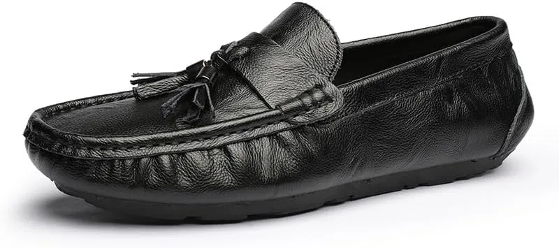 Loafers for Men Round Toe Vegan Leather with Tassel Driving Loafers Flat Heel Lightweight Anti-Slip Outdoor Classic Slip On