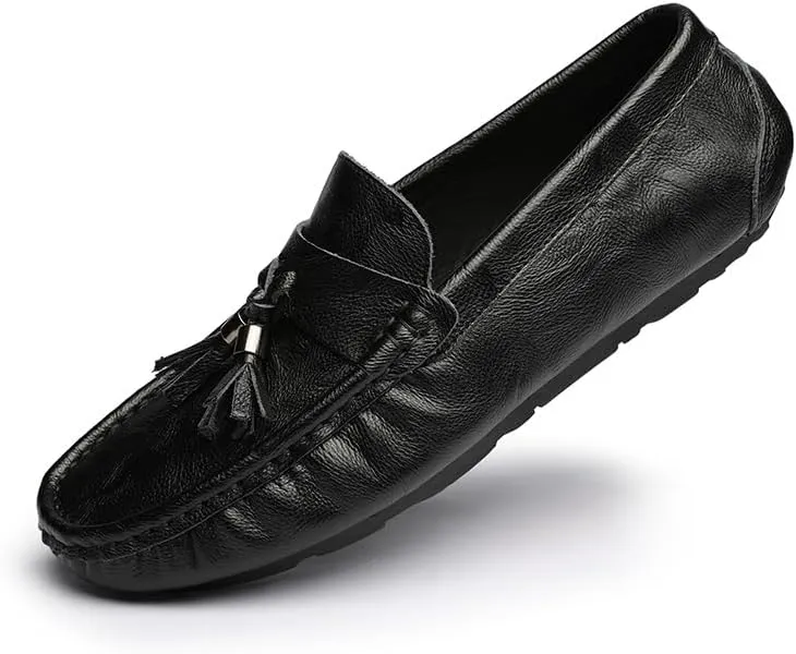 Loafers for Men Round Toe Vegan Leather with Tassel Driving Loafers Flat Heel Lightweight Anti-Slip Outdoor Classic Slip On