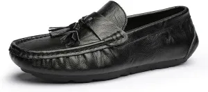 Loafers for Men Round Toe Vegan Leather with Tassel Driving Loafers Flat Heel Lightweight Anti-Slip Outdoor Classic Slip On