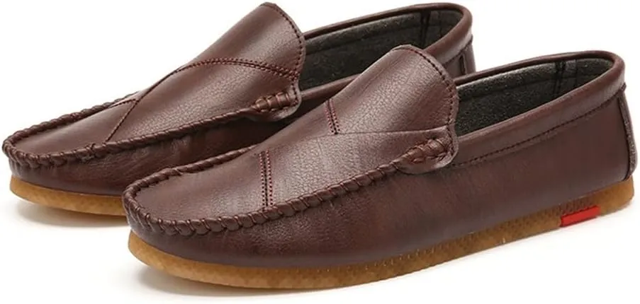 Loafers for Men Vegan Leather Stitching Details Rubber Sole Round Toe Anti-Slip Slip Resistant Flat Heel Prom Slip-ons