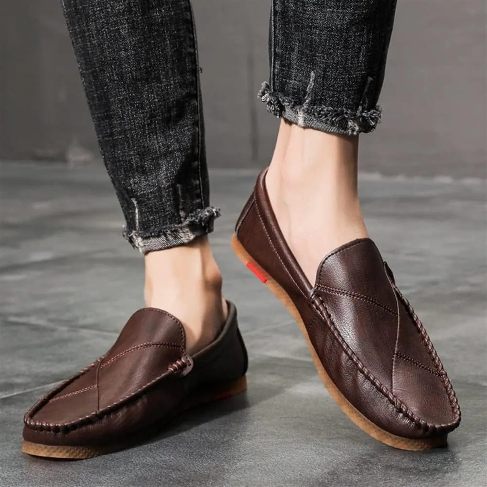 Loafers for Men Vegan Leather Stitching Details Rubber Sole Round Toe Anti-Slip Slip Resistant Flat Heel Prom Slip-ons